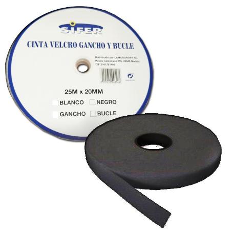 SIFER CINTA VELCRO ADHESIVA HEMBRA-BUCLE NEGRA 25MX20MM