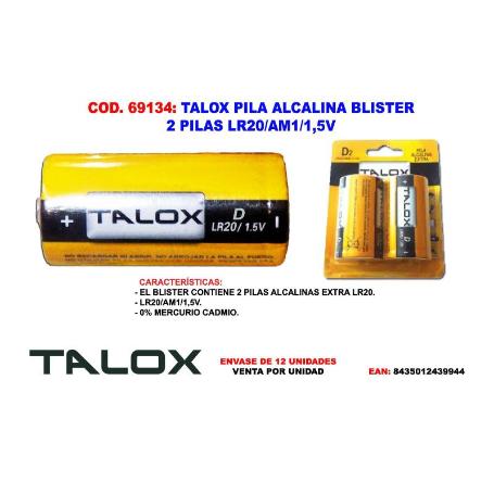TALOX PILA ALCALINA BLISTER 2 PILAS  D LR20