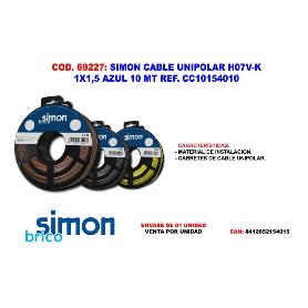 SIMON FINSTOCK CABLE UNIPOLAR H07V-K 1X1,5 AZUL 10 MT CC10154010