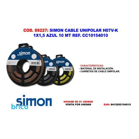 SIMON FINSTOCK CABLE UNIPOLAR H07V-K 1X1,5 AZUL 10 MT CC10154010