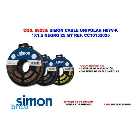 SIMON FINSTOCK CABLE UNIPOLARH07V-K 1X1,5 NEGRO 25 MT CC10152025