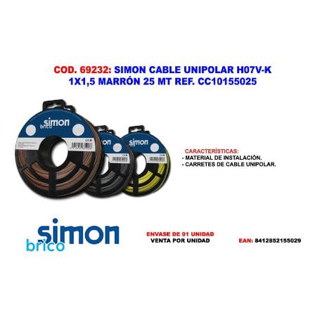 SIMON FINSTOC CABLE UNIPOLARH07V-K 1X1,5 MARRON 25 MT CC10155025