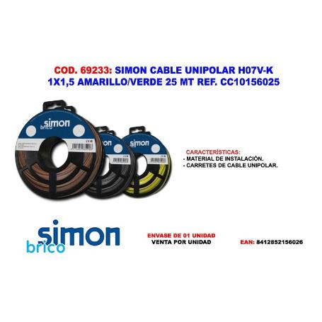 SIMON FINSTO CABLE UNIPOLARH07V-K 1X1,5 AMARI-VER 25 MT 10156025