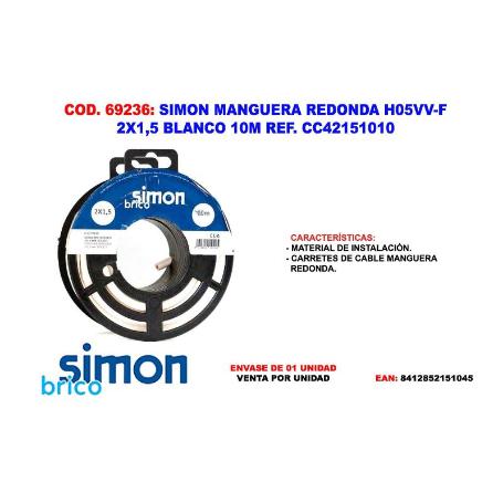 SIMON FINST MANGUERA REDONDA H05VV-F 2X1,5 BLANCO 10M CC42151010