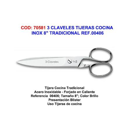 BAJA 3 CLAVELES TIJERAS COCINA INOX 8 TRADICIONAL REF.00406