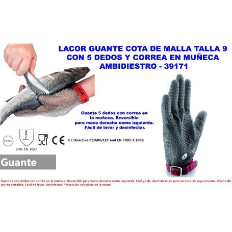 LACOR GUANTE ANTICORTE COTA CORREA MUÑECA AMBIDIESTRO T-9 39171