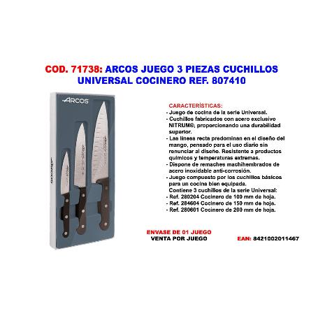BAJA ARCOS JUEGO 3 PIEZAS CUCHILLOS UNIVERSAL COCINERO 807410