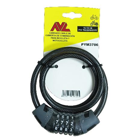 AVL CANDADO CABLE BICI-MOTO COMBINACION 10 X 100 4,5 MM PYM3786