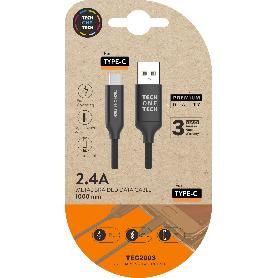 TECH CABLE MOVIL CARGA RAPIDA NYLON 1M NEGRO USBA USB-C TEC2003