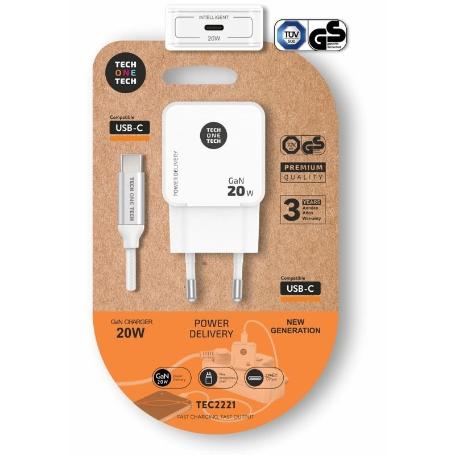 TECH CARGADOR ULTRARAPIDO GAN20W USB-C CON CABLE BLANCO  TEC2221