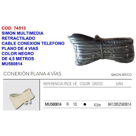 SIMON FINSTOC MULTIMEDIA CABLE TELEF.CONEX-PLANA 4,5 MT MU580814