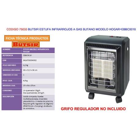 BAJA BUTSIR ESTUFA INFRARROJOS  GAS BUTANO MODELO HOGAR EBBC0016