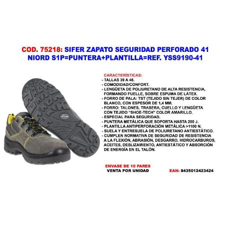 SIFER ZAPATO SEGURIDAD PIEL SERRAJE S1P PUNTERA  Nº41 YSS9190