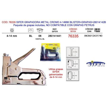 SIFER GRAPADORA METAL CROMO 4-14MM BLISTER+GRAPAS 28014142B