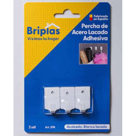 BRIPLAS COLGADOR COCINA LACADO BLANC ADHESIVO 3U GANCHO MINI 208