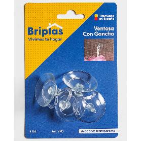 BRIPLAS COLGADOR VENTOSA CON GANCHO 4 U TRANSPARENTE 290