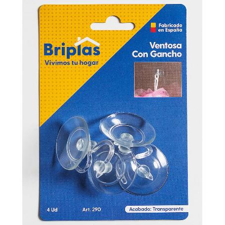 BRIPLAS COLGADOR VENTOSA CON GANCHO 4 U TRANSPARENTE 290