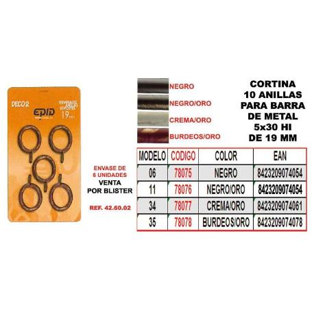 CORTINA FINSTOCK 10 ANILLAS HIERRO BARRA 19MM 5X30 34 CREMA ORO