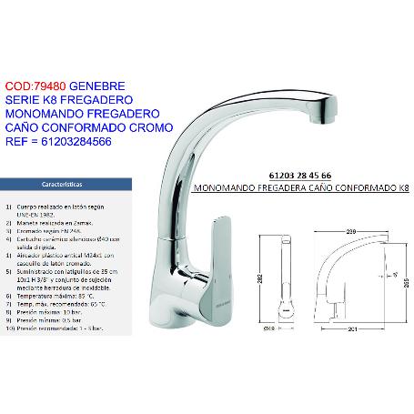 GENEBRE GRIFO K8 MONOMAND FREGADERO C-CONFORMADO CR 61203284566