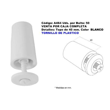 PERSIANA TOPE PLASTICO DE 40 MM BLANCO CON TORNILLO METALICO (CAJA 50 UNIDADES)