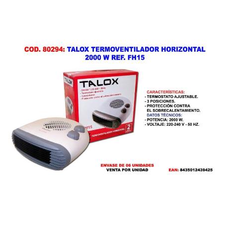 TALOX CALEFACTOR TERMOVENTILADO HORIZONTA FRIO-CALOR 2000 W FH15