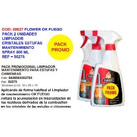 FLOWER OK FUEGO PACK 2 UN LIMPIADOR MANTEN.ESTUFA-CHIMENEA 50275