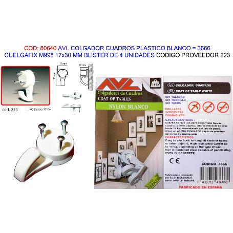 AVL COLGADOR CUADROFIX BLANCO M995 17X30MM BL 4 UND 3666 (223)
