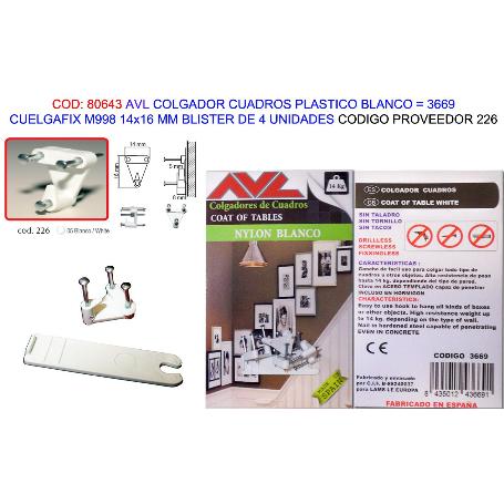 AVL COLGADOR CUADROFIX BLANCO M998 14X16MM BL 4 UND 3669 (226)