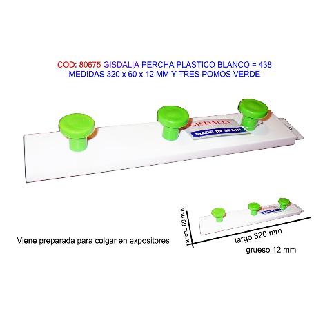 GISDALIA FINSTOCK PERCHA PLAST 320X60X12MM 3 POMOS VERDE 438
