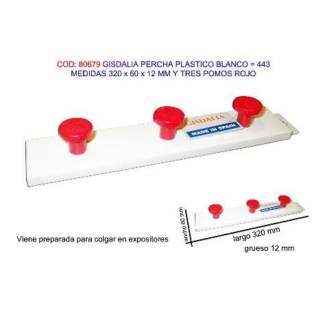 GISDALIA FINSTOCK PERCHA PLAST 320X60X12MM 3 POMOS ROJO 443