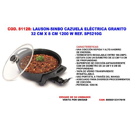 BAJA LAUSON-SINBO CAZUELA ELECTRICA 32 CM X 8 CM 1200 W SP5210G