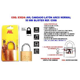 AVL CANDADO LATON FINSTOCK A-NORMAL 50 M.M. BLISTER C50B