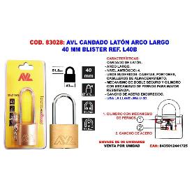 AVL CANDADO LATON FINSTOCK A-LARGO 40 M.M. BLISTER L40B