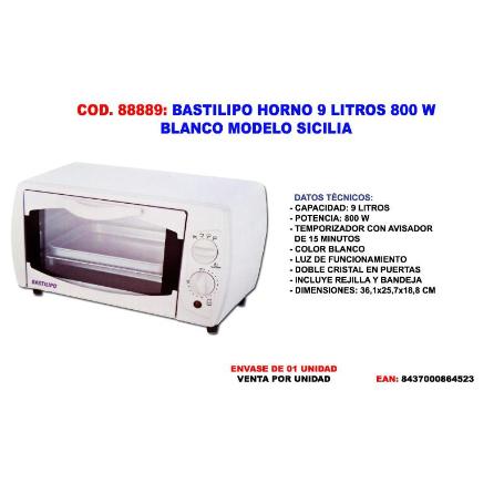 BASTILIPO HORNO 9 LITROS 800W BLANCO MODELO SICILIA