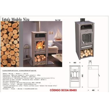 ESTUFA LEÑA 365 NIZA+HORNO CALIENTA PLATOS SALIDA SUPERIOR 120