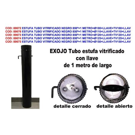 ESTUFA TUBO VITRIFICADO NEGRO 850º 1 METRO Ø125+LLAVE TV125+LLAV