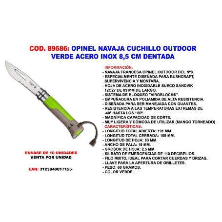 OPINEL FINSTOCK NAVAJA CUCHILLO VERDE ACERO INOX 8,5 CM DENTADA