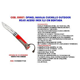 OPINEL FINSTOCK NAVAJA CUCHILLO ROJO ACERO INOX 8,5 CM DENTADA