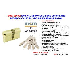 MCM CILINDRO SEGURIDAD DOBLE EMBRAGUE 30X30 R-15 LATON BPSDE3030