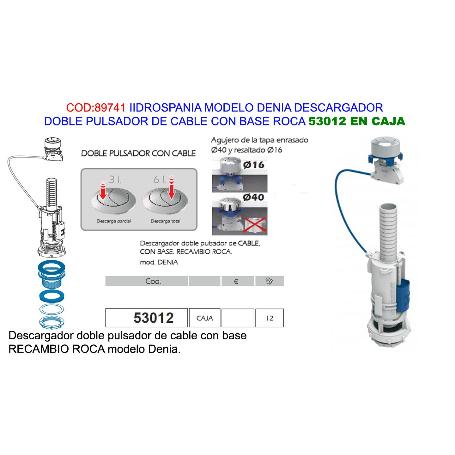 PLUVIA DESCARGADOR WC DOBLE DENIA CISTER BAJA CABLE  53012 CAJA