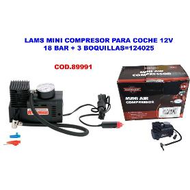 LAMS MINI COMPRESOR PARA COCHE 12V 18 BAR+3 BOQUILLAS 124025