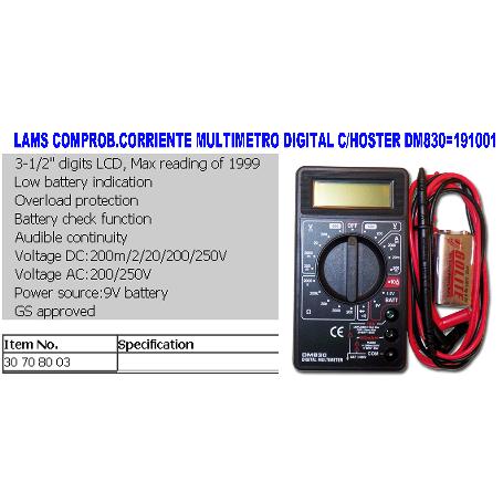LAMS COMPROB.CORRIEN MULTIMETRO DIGITAL HOSTER DM830 191001