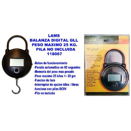 LAMS BALANZA DIGITAL GLL MAXIMO 25 KG. (PILA NO INCLUIDA) 118067