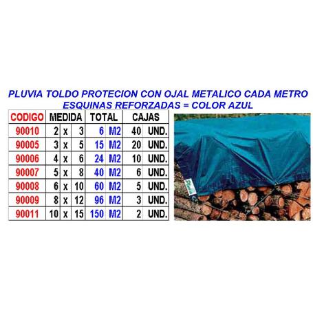 PLUVIA TOLDO LONA PROTECCION+OJAL+REFUERZO10X15 150 M2 80G AZUL