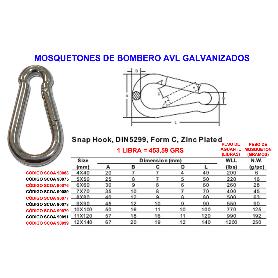 MOSQUETONES BOMBERO AVL DE   6X  60 GALVANIZADO (CAJA 25 UNIDADES)