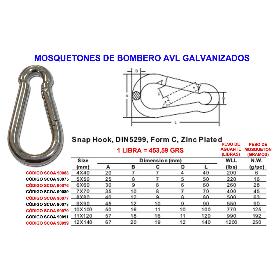 MOSQUETONES BOMBERO AVL DE   8X  80 GALVANIZADO (CAJA 25 UNIDADES)