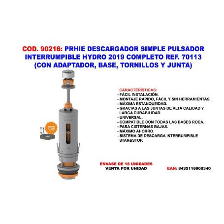 PRHIE DESCARGADOR WC CISTERNA BAJA SIMPLE HYDRO COMPLETO 70113