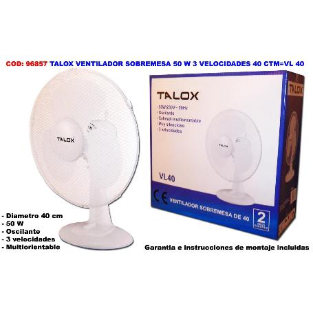 TALOX VENTILADOR SOBREMESA 50 W 3 VELOCIDADES RT-40-VL40-FT40A