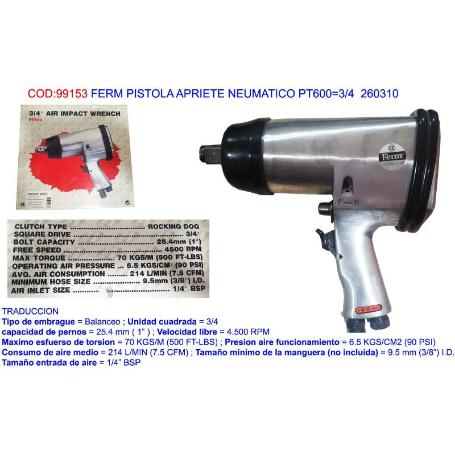 FERM PISTOLA APRIETE NEUMATICO PT600 3-4  260310