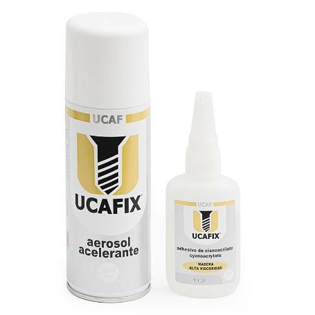 KIT UCAFIX CIANOCRILATO 50ML + ACELERANTE 200ML ALTA VISCOSIDAD